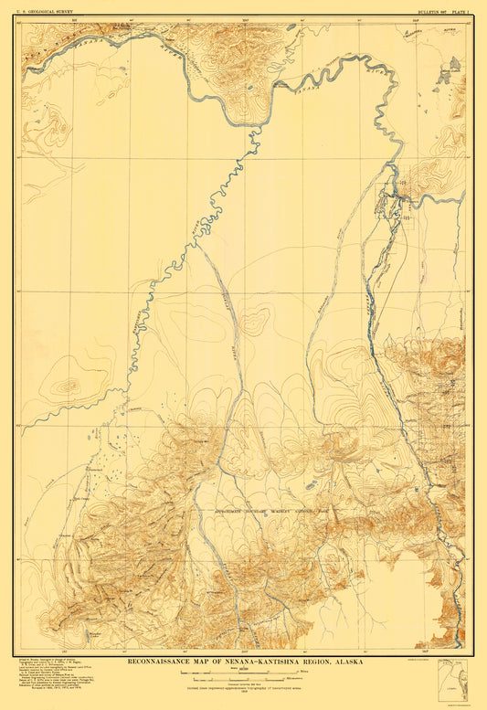 Topographical Map - Nenana-Kantishna Region Alaska - USGS 1919 - 23 x 33.55 - Vintage Wall Art