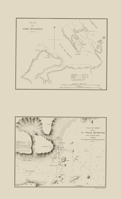 Historic State Map - Port Mulgrave Nouvelle Archangle Alaska - Mofras 1844 - 23 x 37 - Vintage Wall Art