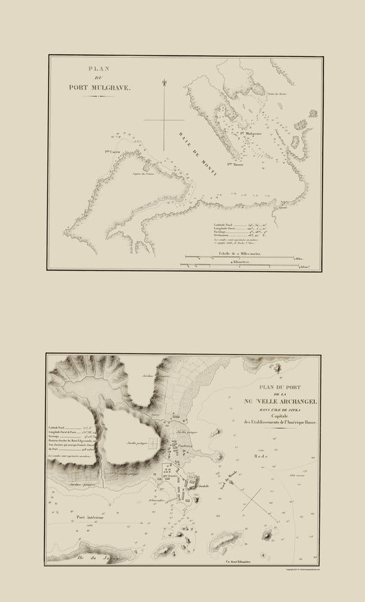 Historic State Map - Port Mulgrave Nouvelle Archangle Alaska - Mofras 1844 - 23 x 37 - Vintage Wall Art