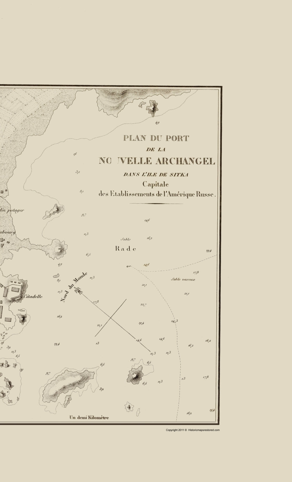 Historic State Map - Port Mulgrave Nouvelle Archangle Alaska - Mofras 1844 - 23 x 37 - Vintage Wall Art