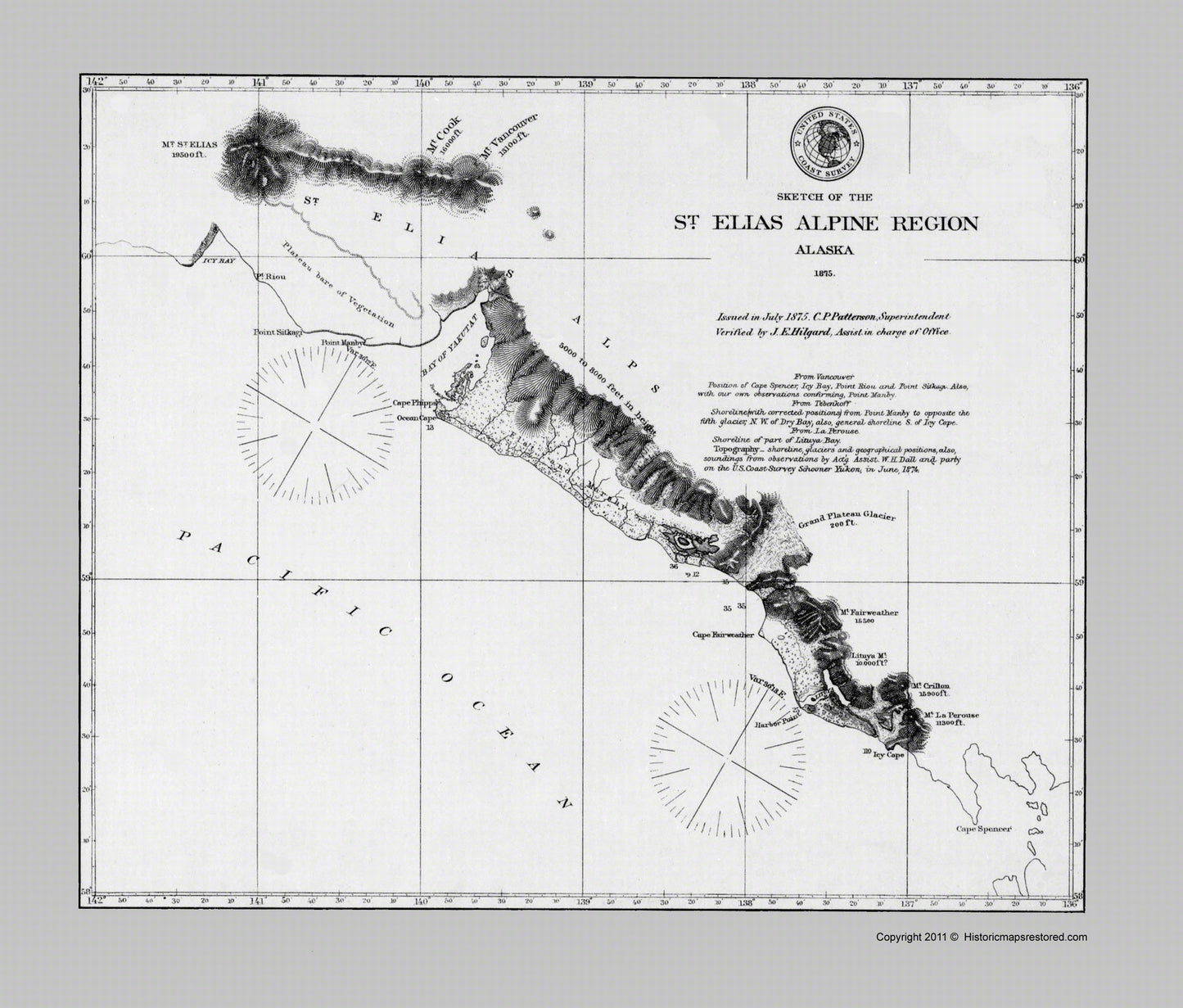 Historic State Map - St Elias Alpine Region Alaska - USCS 1875 - 23 x 27.00 - Vintage Wall Art