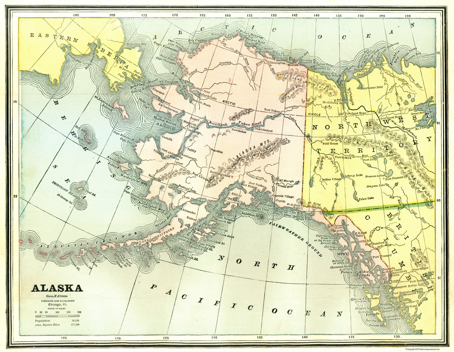 Historic State Map - Alaska - Cram 1886 - 23 x 29.67 - Vintage Wall Art