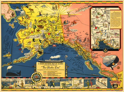 Historic Nautical Map - Alaska Steamship Co - Farwest 1934 - 23 x 30.73 - Vintage Wall Art