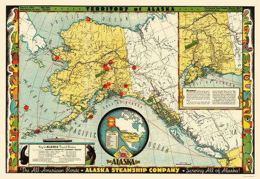 Historic Nautical Map - Alaska Steamship Co - McCaffrey 1936 - 23 x 33.45 - Vintage Wall Art