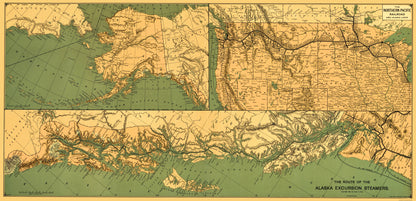 Historic Nautical Map - Alaska Excursion Steamers North Pacific Railroad - Fee 1891 - 23 x 47.66 - Vintage Wall Art