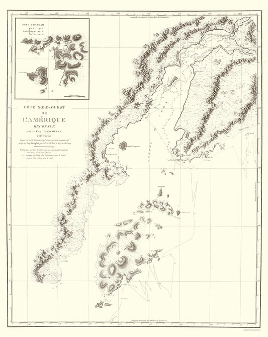 Historic State Map - Alaska Southern Part - Depot de la Marine 1828 - 23 x 28.86 - Vintage Wall Art