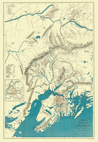 Historic State Map - Alaska Central Portion - Sleem 1910 - 23 x 33.40 - Vintage Wall Art