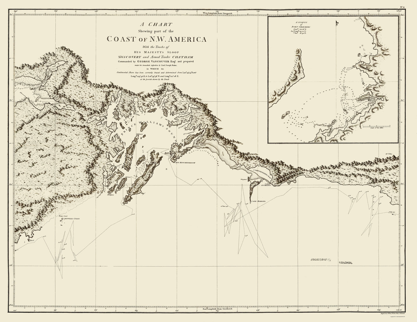 Historic State Map - Alaska Coast - Vancouver 1798 - 23 x 29.71 - Vintage Wall Art