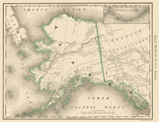 Historic State Map - Alaska - Rand McNally 1879 - 23 x 30.07 - Vintage Wall Art