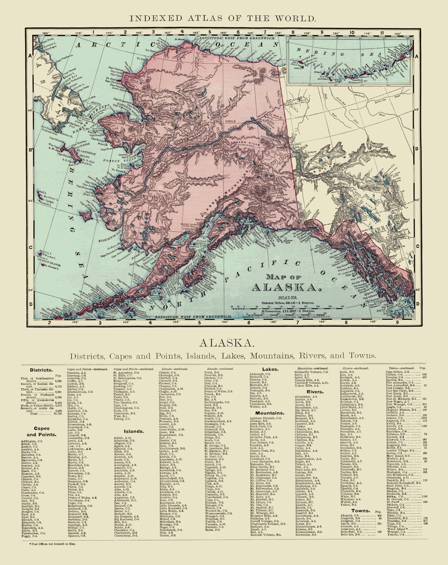 Historic State Map - Alaska - Rand  1892 - 23 x 29.05 - Vintage Wall Art