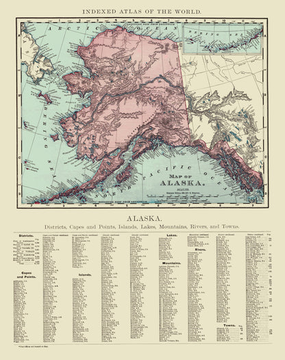 Historic State Map - Alaska - Rand  1892 - 23 x 29.05 - Vintage Wall Art