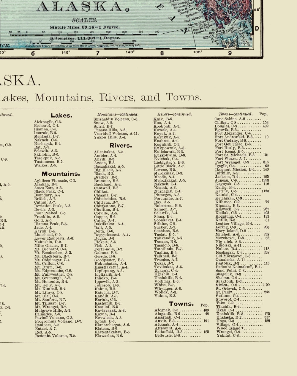 Historic State Map - Alaska - Rand  1892 - 23 x 29.05 - Vintage Wall Art