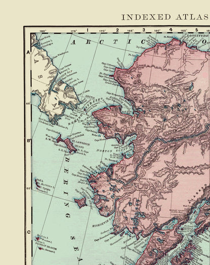 Historic State Map - Alaska - Rand  1892 - 23 x 29.05 - Vintage Wall Art