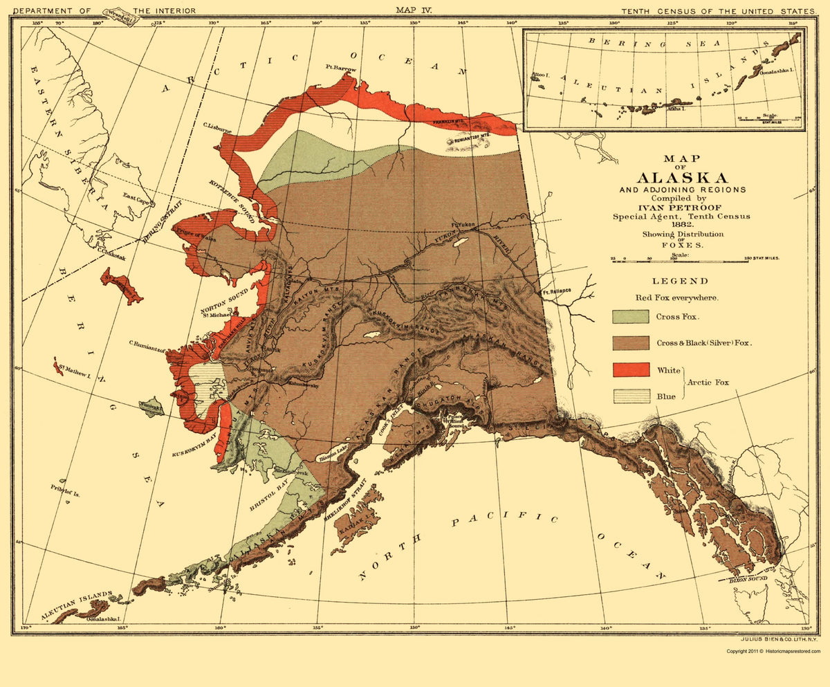 Fox State Map Historic State Map - Alaska Fox Habitat - Bien 1882 - Vintage Wall Art ...