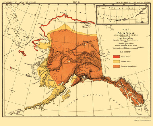 Historic State Map - Alaska Bear Habitat - Bien 1882 - 23 x 27.92 - Vintage Wall Art