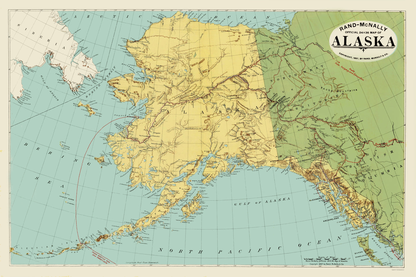 Historic State Map - Alaska - Rand McNally 1897 - 23 x 34.48 - Vintage Wall Art