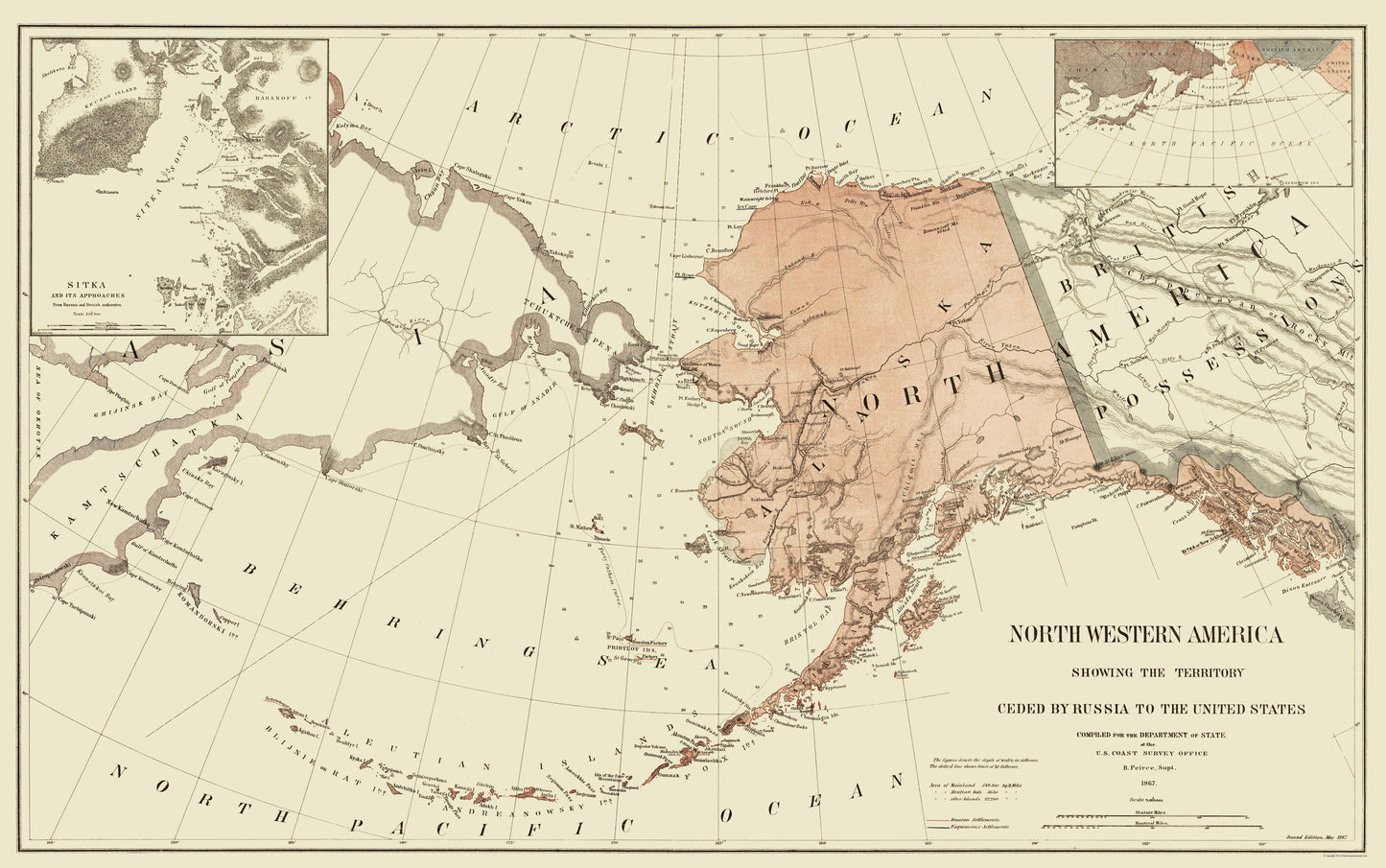 Historic State Map - Alaska - Peirce 1867 - 23 x 36.75 - Vintage Wall Art