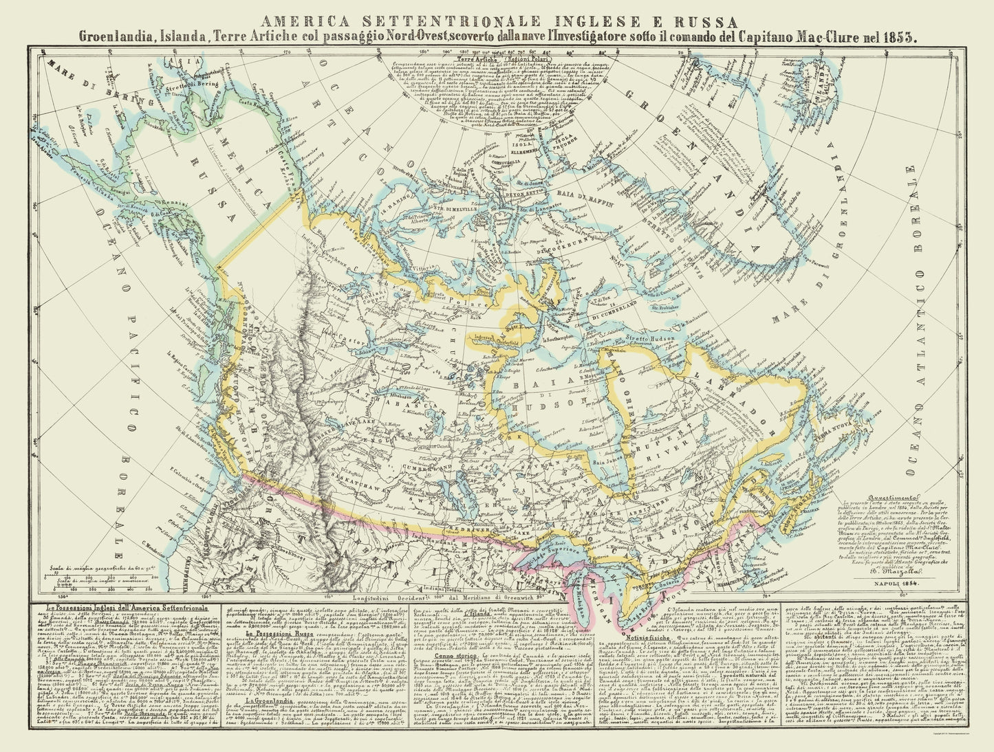 Historic Map - English Russian American Territories - Marzolla 1854 - 23 x 30 - Vintage Wall Art