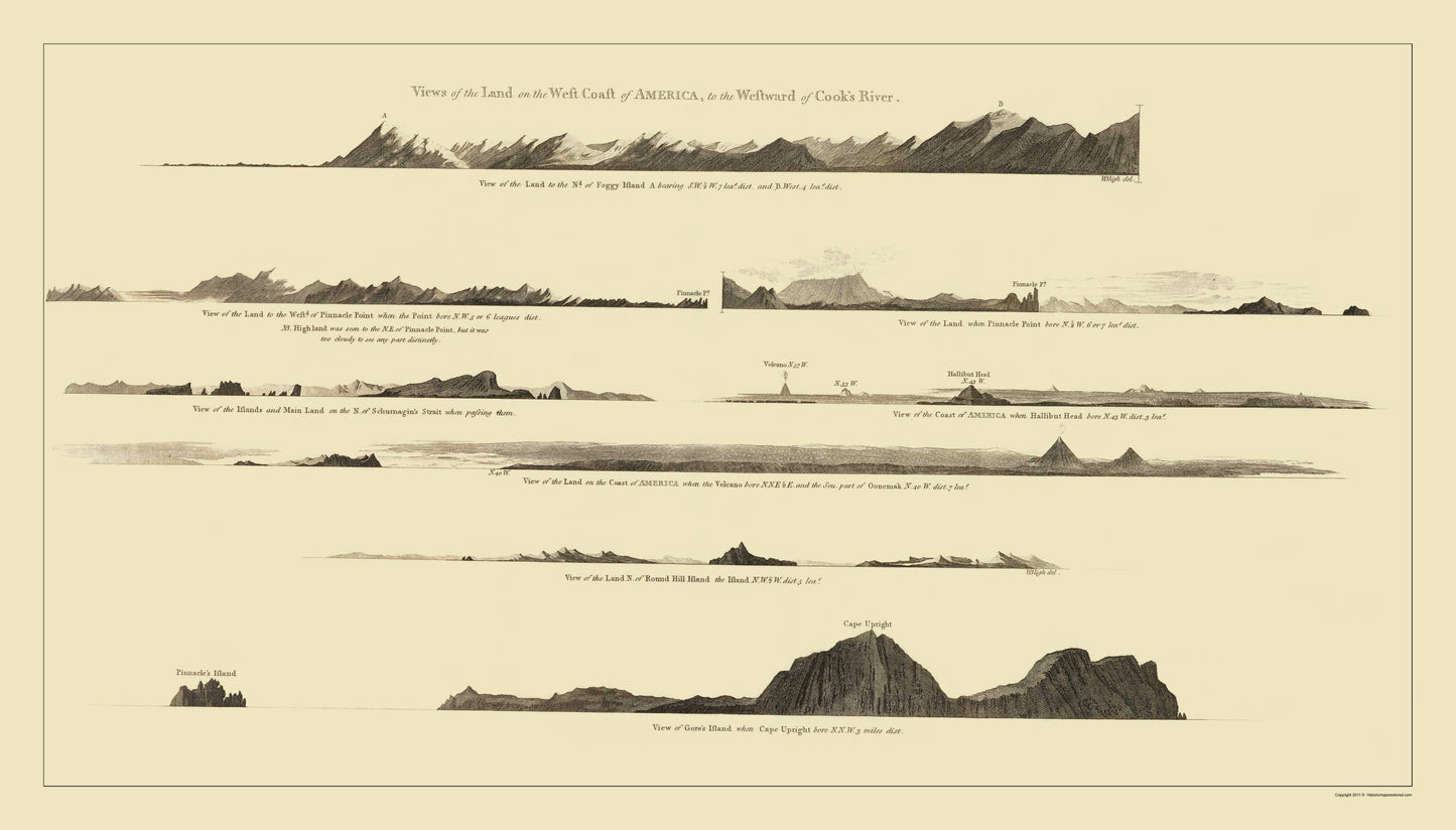 Topographical Map - Alaska West Coast Views- Nicol 1785 - 23 x 40.35 - Vintage Wall Art