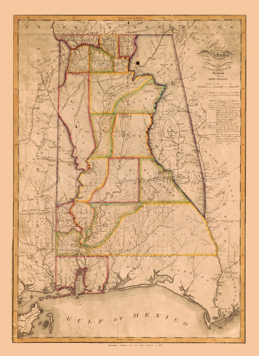 Historic State Map - Alabama - Melish 1819 - 23 x 31.55 - Vintage Wall Art