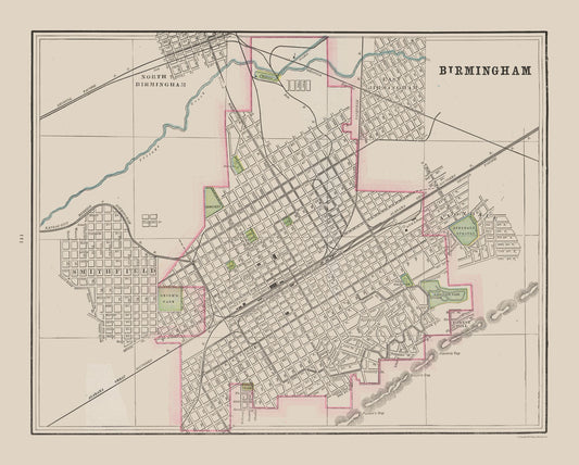 Historic City Map - Birmingham Alabama - Cram 1892 - 28.62 x 23 - Vintage Wall Art