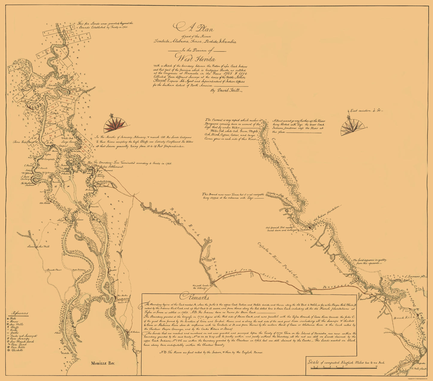 Historic Nautical Map - Alabama West Florida Coastal Rivers - Taitt 1771 - 23 x 26.15 - Vintage Wall Art