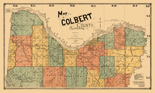 Historic County Map - Colbert County Alabama - Bacon 1896 - 38.37 x 23 - Vintage Wall Art