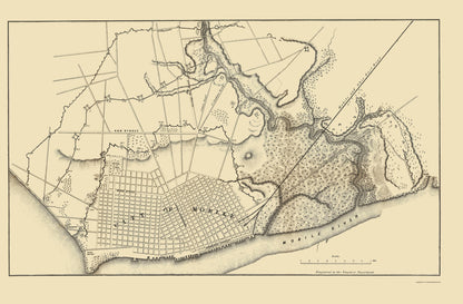 Historical Civil War Map - Mobile Alabama Defence Positions - Bowen 1866 - 23 x 35.08 - Vintage Wall Art