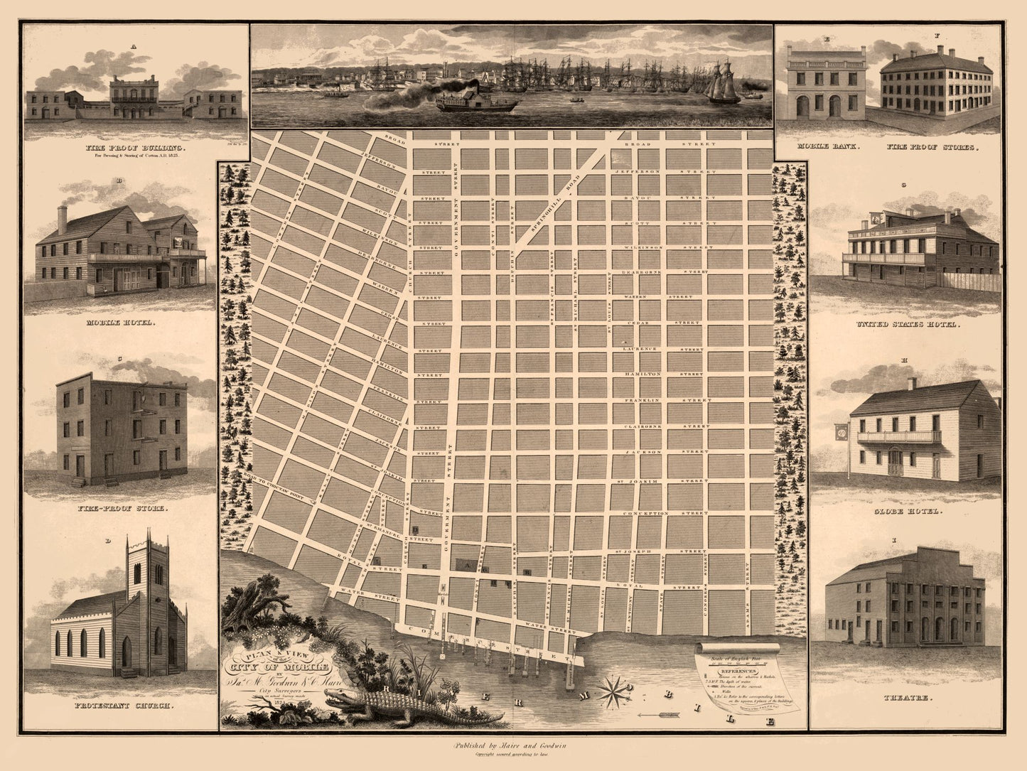 Historic City Map - Mobile Alabama - Goodwin 1824 - 30.62 x 23 - Vintage Wall Art