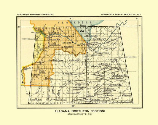 Historic State Map - Alabama Northern - Hoen 1896 - 29.07 x 23 - Vintage Wall Art