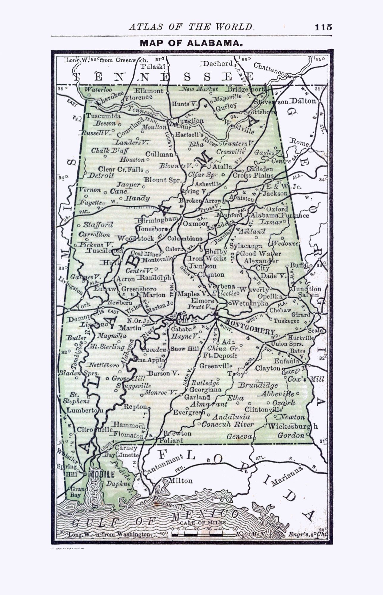 Historic State Map - Alabama - Alden 1886 - 23 x 35.75 - Vintage Wall Art