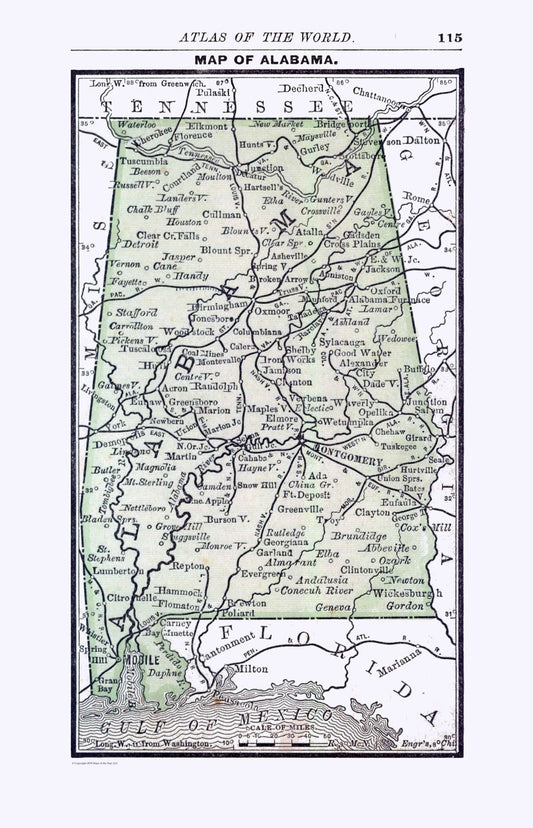 Historic State Map - Alabama - Alden 1886 - 23 x 35.75 - Vintage Wall Art