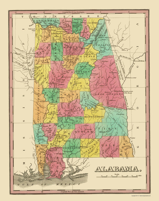 Historic State Map - Alabama - Finley 1831 - 23 x 29.03 - Vintage Wall Art