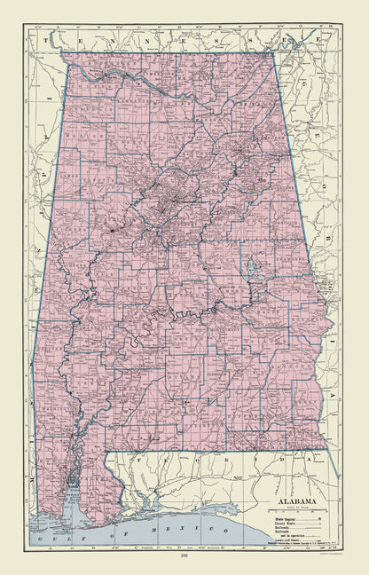 Historic State Map - Alabama - Hammond  1920 - 23 x 35.83 - Vintage Wall Art