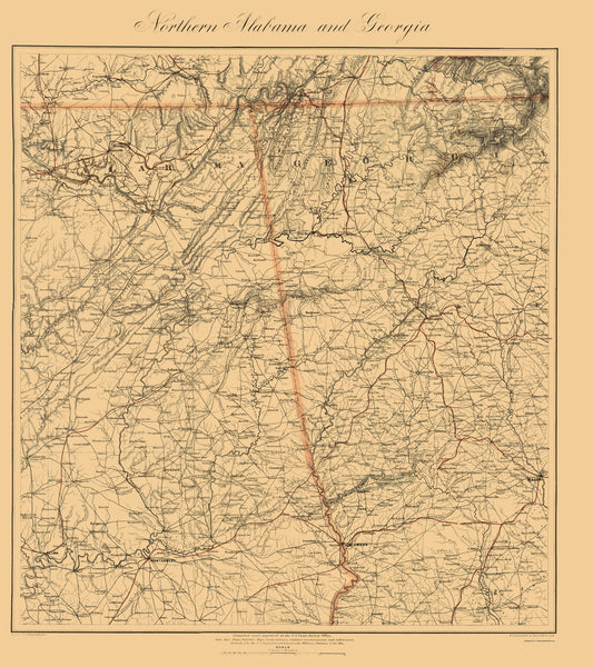 Historic State Map - Alabama Northern Georgia - Krebs 1864 - 23 x 25.87 - Vintage Wall Art