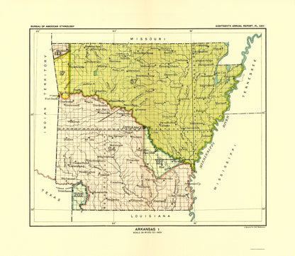 Historic State Map - Arkansas Indian Land Cession - Hoen 1896 - 23 x 26.51 - Vintage Wall Art