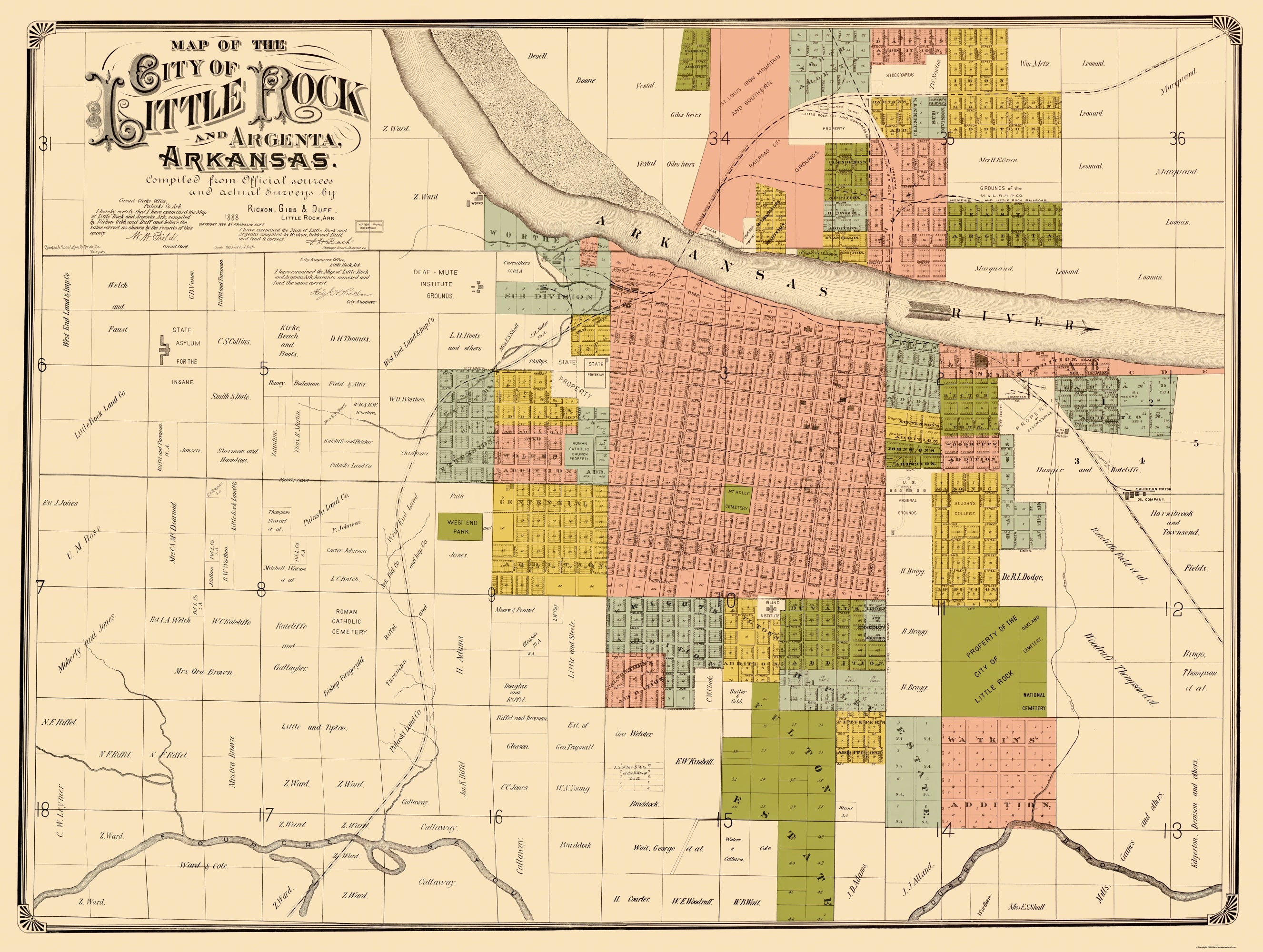 Historic City Map - Little Rock Arkansas - Rickon 1888 - 30.5 x 23 - V ...