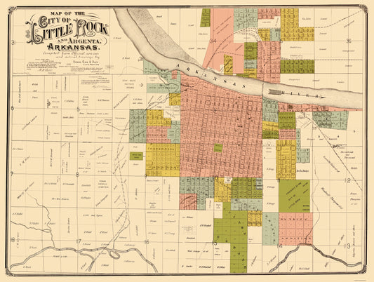 Historic City Map - Little Rock Arkansas - Rickon 1888 - 30.5 x 23 - Vintage Wall Art