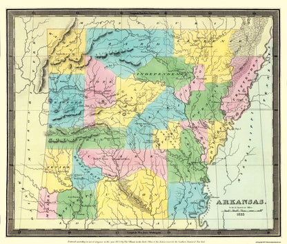 Historic State Map - Arkansas Territory - Burr 1835 - 23 x 27.06 - Vintage Wall Art