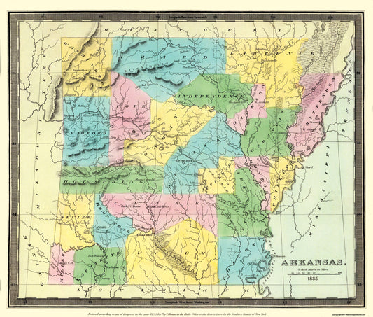 Historic State Map - Arkansas Territory - Burr 1835 - 23 x 27.06 - Vintage Wall Art