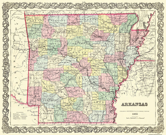 Historic State Map - Arkansas - Colton 1855 - 28.31 x 23 - Vintage Wall Art