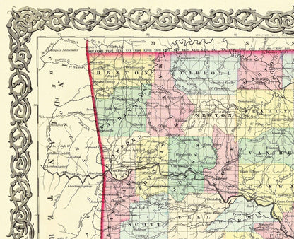 Historic State Map - Arkansas - Colton 1855 - 28.31 x 23 - Vintage Wall Art