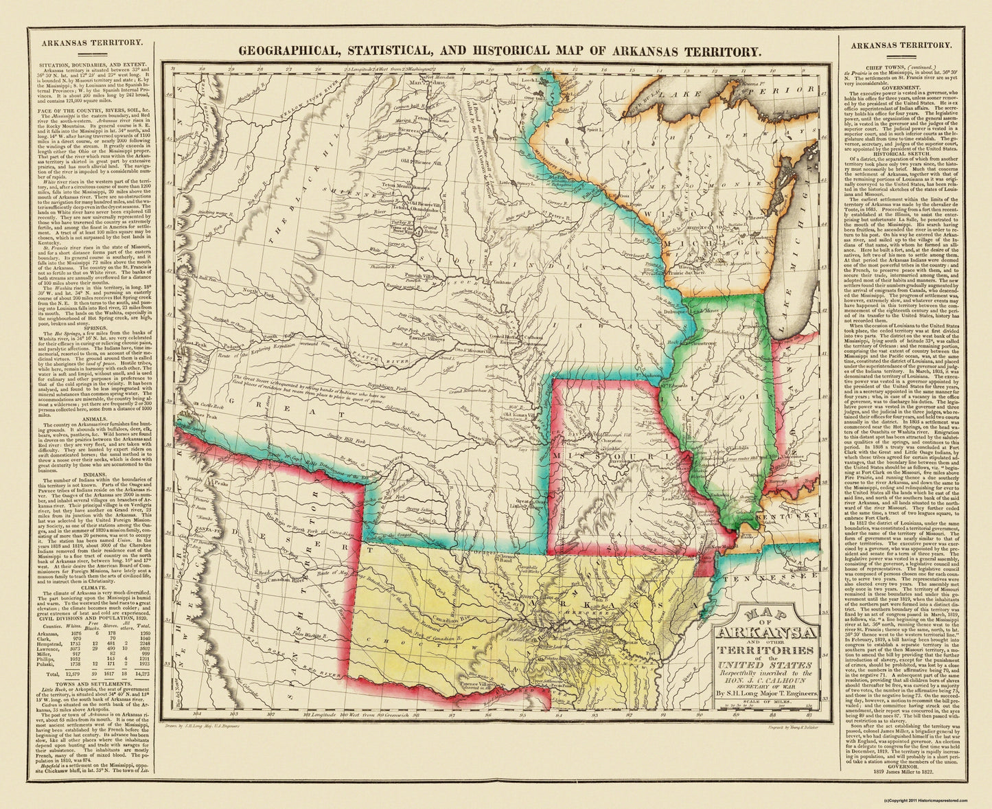 Historic State Map - Arkansas Territory - Long 1822 - 28.25 x 23 - Vintage Wall Art