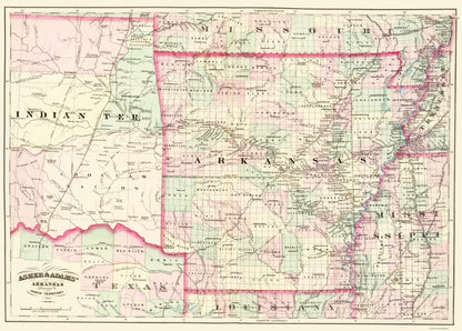 Historic State Map - Arkansas Indian Territory - Asher  1874 - 23 x 32.16 - Vintage Wall Art