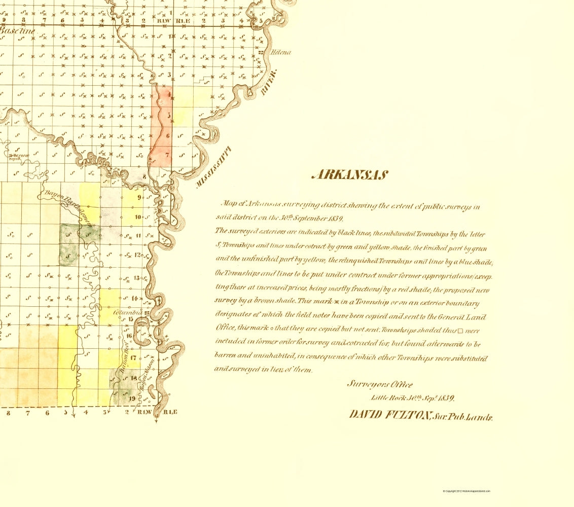 Historic State Map - Arkansas - Fulton 1839 - 23 x 26.04 - Vintage Wall Art