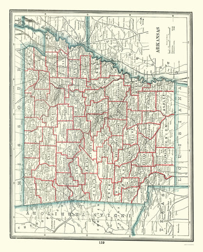 Historic State Map - Arkansas - Rathbun 1893 - 23 x 28.54 - Vintage Wall Art