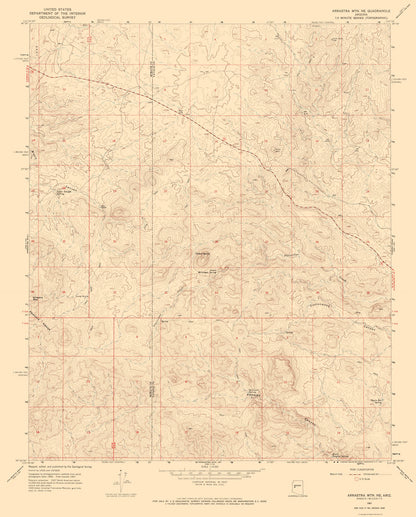 Topographical Map - North East Arrastra Mountains Arizona Quad - USGS 1967 - 23 x 28.61 - Vintage Wall Art