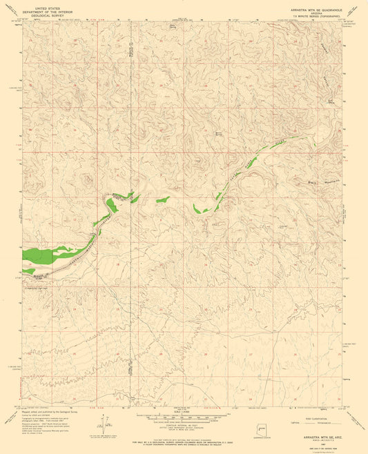 Topographical Map - South East Arrastra Mountain Arizona Quad - USGS 1967 - 23 x 28.40 - Vintage Wall Art