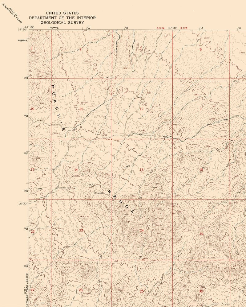 Topographical Map - Arrastra Mountains Arizona Quad - USGS 1967 - 23 x 28.78 - Vintage Wall Art