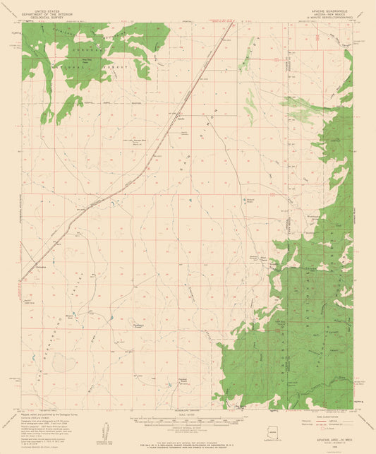 Topographical Map - Apache Arizona Quad - USGS 1958 - 23 x 27.73 - Vintage Wall Art